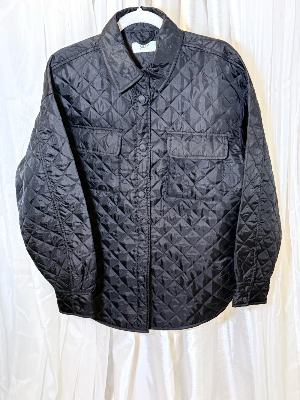 Suzy Shier Black Quilted Shirt Jacket